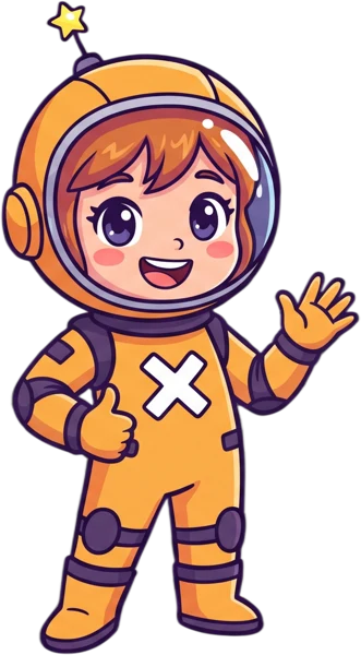 Multi, die Astronautin, winkt