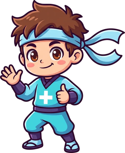 Summi, der Ninja, winkt